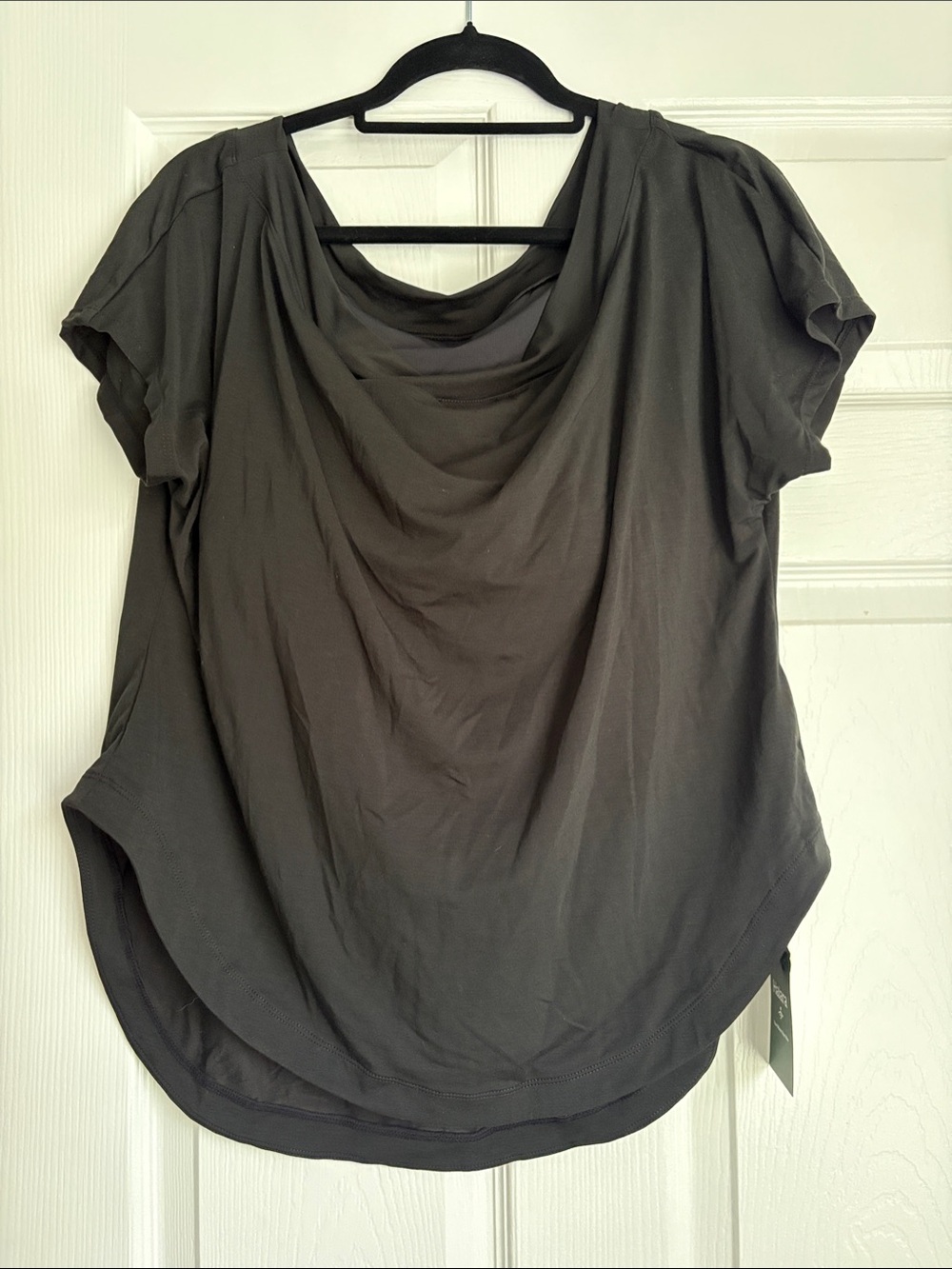 HALARA Draped Cowl Short-Sleeve Top - Charcoal Gray